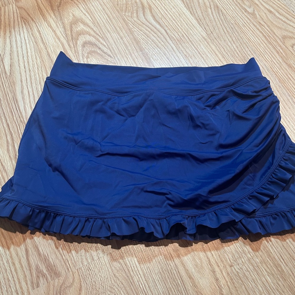 Lime Ricki Navy Blue Ruffle Trim Swim Skirt with Built-in Brief XL Womens
